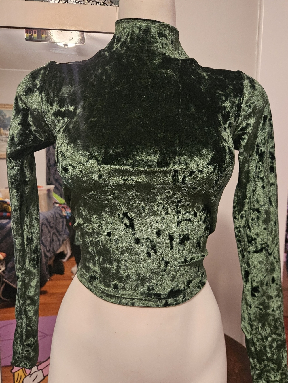 SMALL * Green Velvet Long Sleeve Lace-Up * Jolie & Joy *